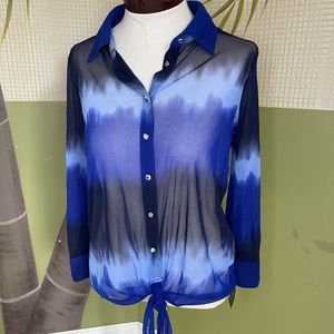 INC International Concepts Blue Hombre Field Tie Dye button up shirt Size Small